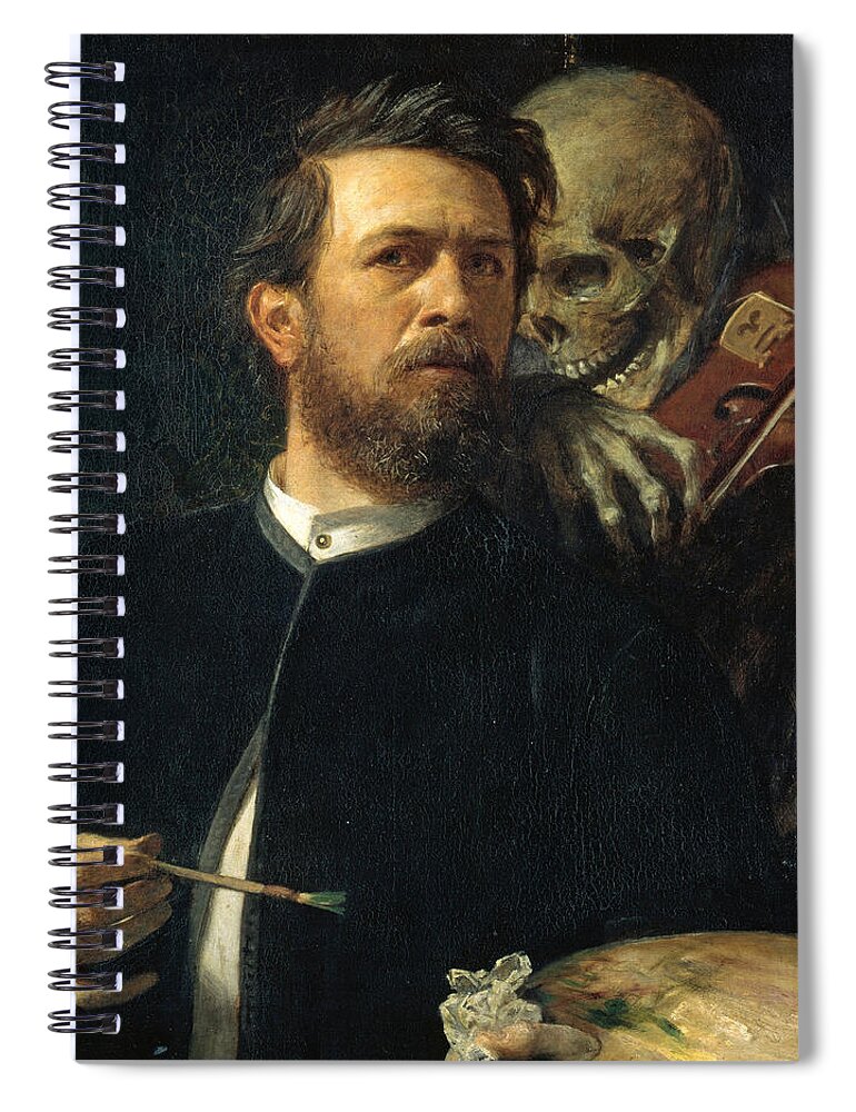 Arnold Boecklin Spiral Notebook featuring the painting Self-Portrait with Death as a Fiddler by Arnold Boecklin