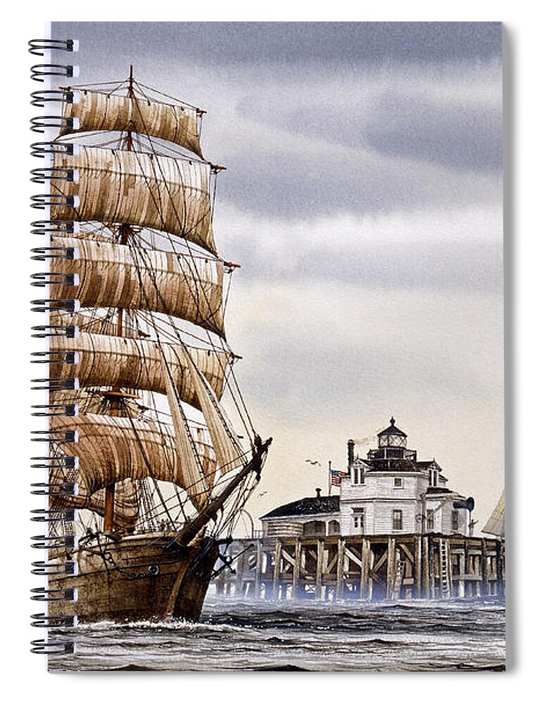Tall Ship Print Spiral Notebook featuring the painting Semi-ah-moo Lighthouse by James Williamson