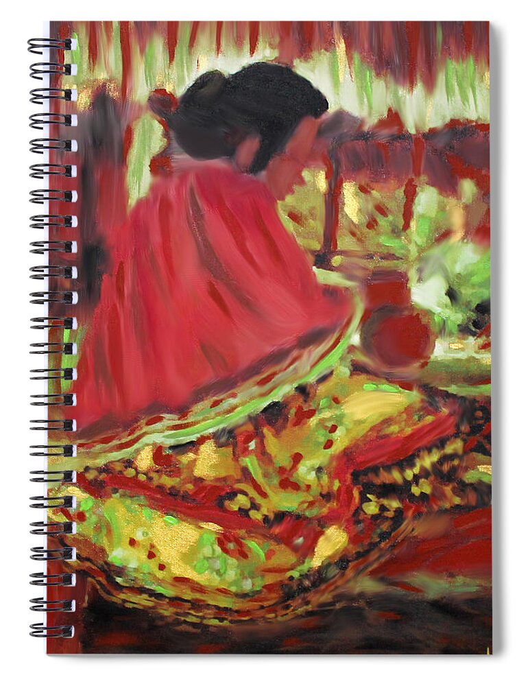 Seminole Spiral Notebook featuring the painting Seminole Indian At Work by Deborah Boyd