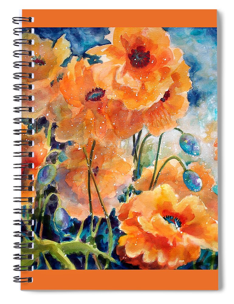 Paintings Spiral Notebook featuring the painting September Orange Poppies      by Kathy Braud
