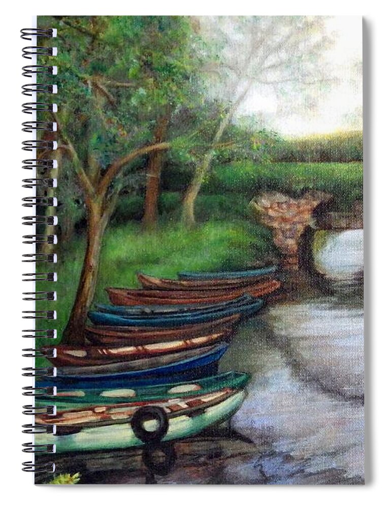 Boats Spiral Notebook featuring the painting Serenity by Linda Markwardt