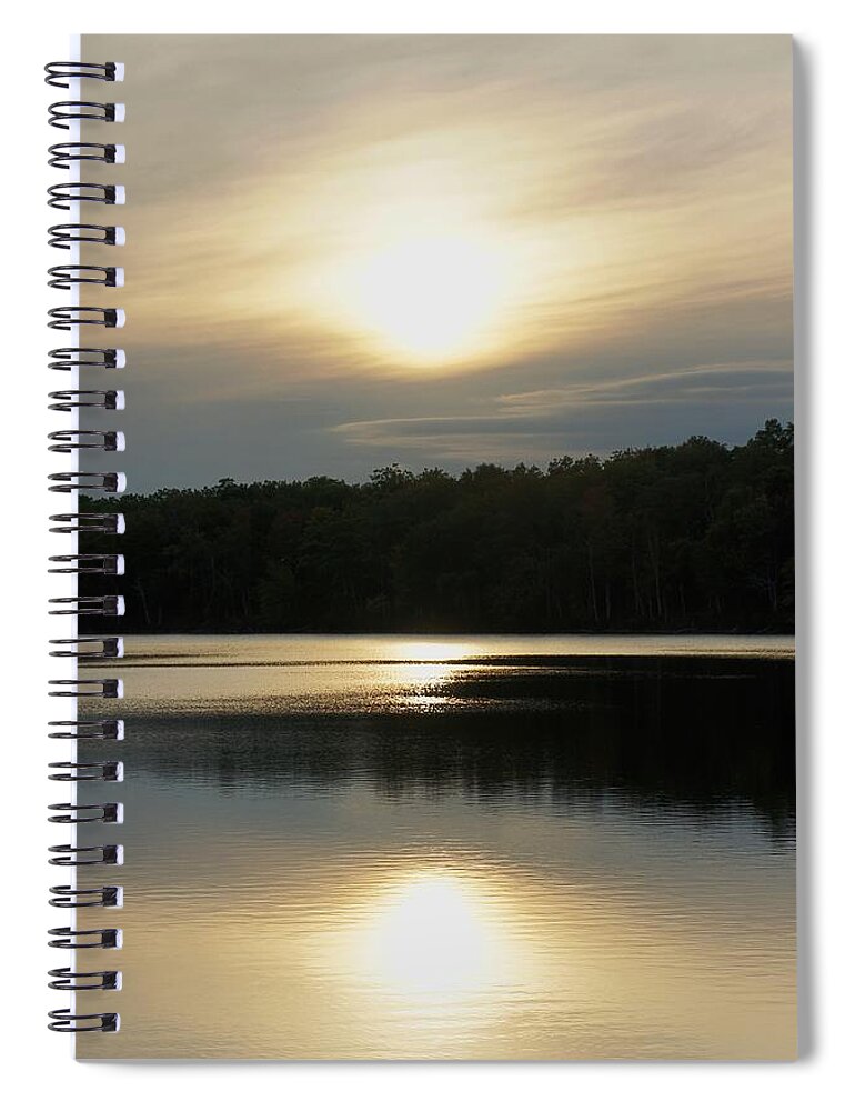 Sun Spiral Notebook featuring the photograph Setting Sun Reflections on Lake by Lilliana Mendez