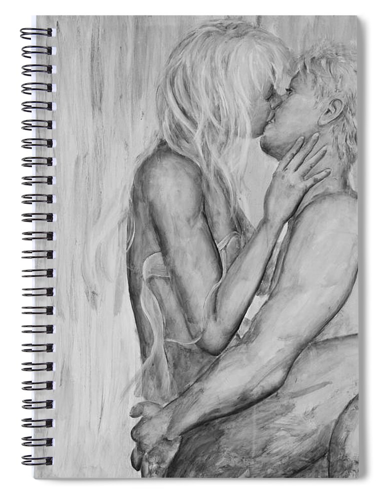 Wet Spiral Notebook featuring the painting Shades of Grey - wet romance by Nik Helbig