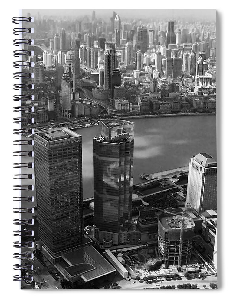 China Spiral Notebook featuring the photograph Shanghai In Black And White by Debbie Oppermann