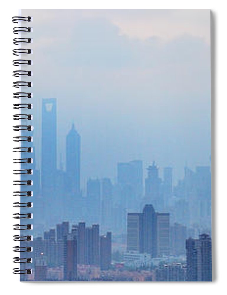 Panoramic Spiral Notebook featuring the photograph Shanghai Skyline Jin Mao, Wfc And by Douglas Von Roy