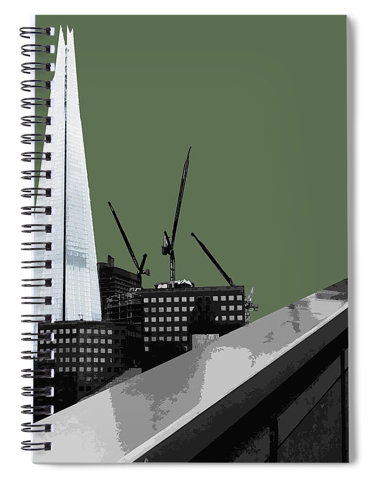 Gherkin Spiral Notebook featuring the mixed media Shard - Olive GREEN #2 by BFA Prints