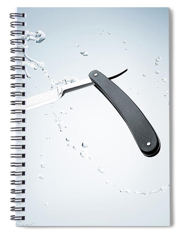 Sharp Spiral Notebook featuring the photograph Shaving Razor Blade by Maarten Wouters