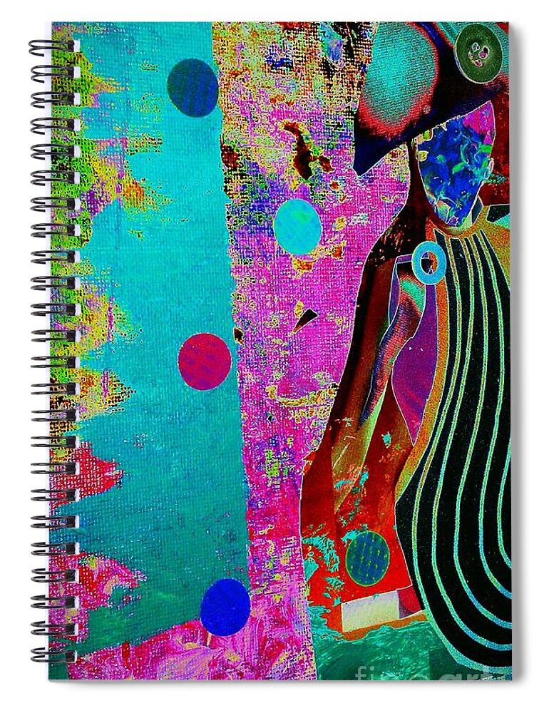 Waiting Spiral Notebook featuring the mixed media She Waits By The Window by Jacqueline McReynolds