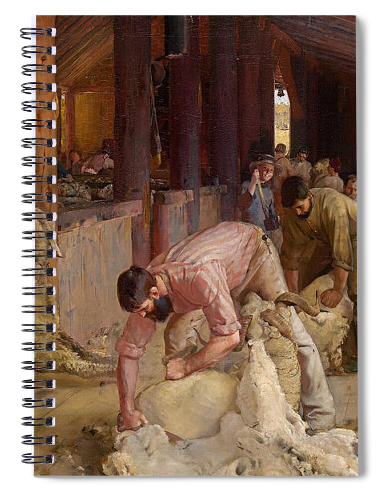 Tom Roberts Spiral Notebook featuring the painting Shearing the rams by Tom Roberts