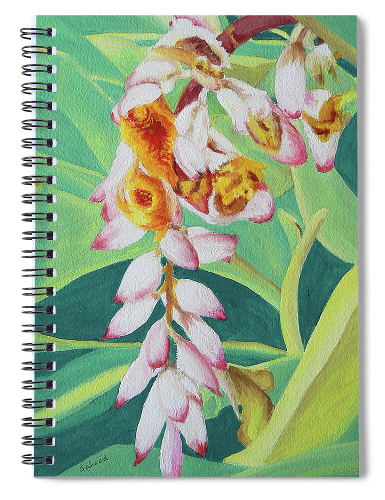 Ginger Spiral Notebook featuring the painting Shell Ginger by Margaret Saheed