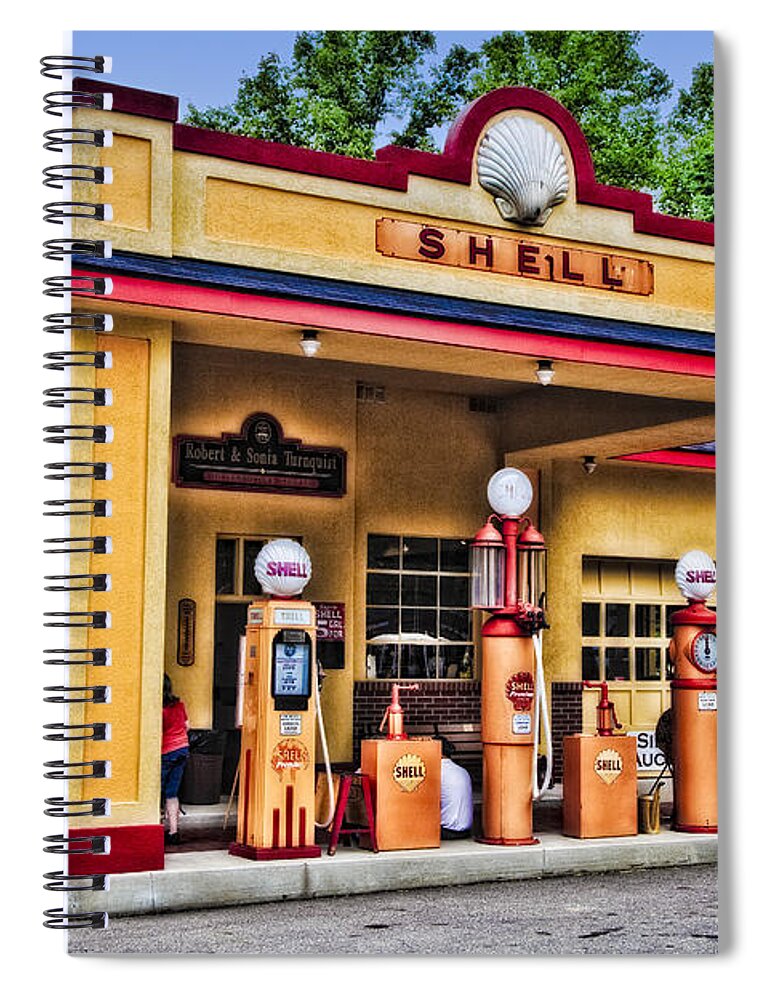 Automobiles Spiral Notebook featuring the photograph Shell Station by Timothy Hacker