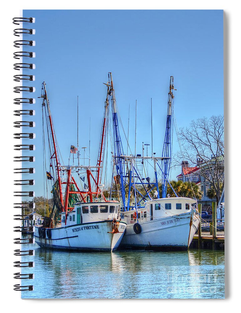 Scenic Spiral Notebook featuring the photograph Shem Creek Shrimp Boats by Kathy Baccari