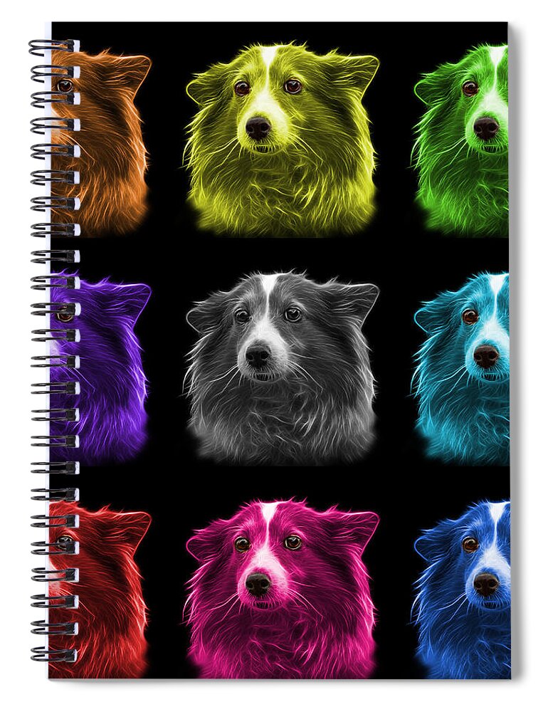 Sheltie Spiral Notebook featuring the mixed media Shetland Sheepdog Dog Art 9973 - BB - M by James Ahn