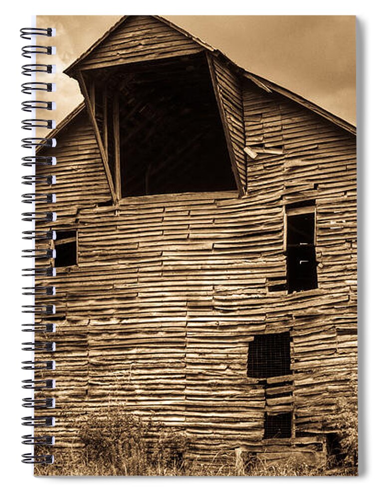 Barn Spiral Notebook featuring the photograph Shingle Barn Sepia 1 by Douglas Barnett