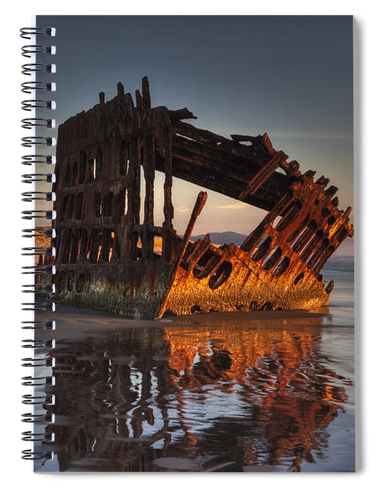 Beach Spiral Notebook featuring the photograph Shipwreck at Sunset by Mark Kiver