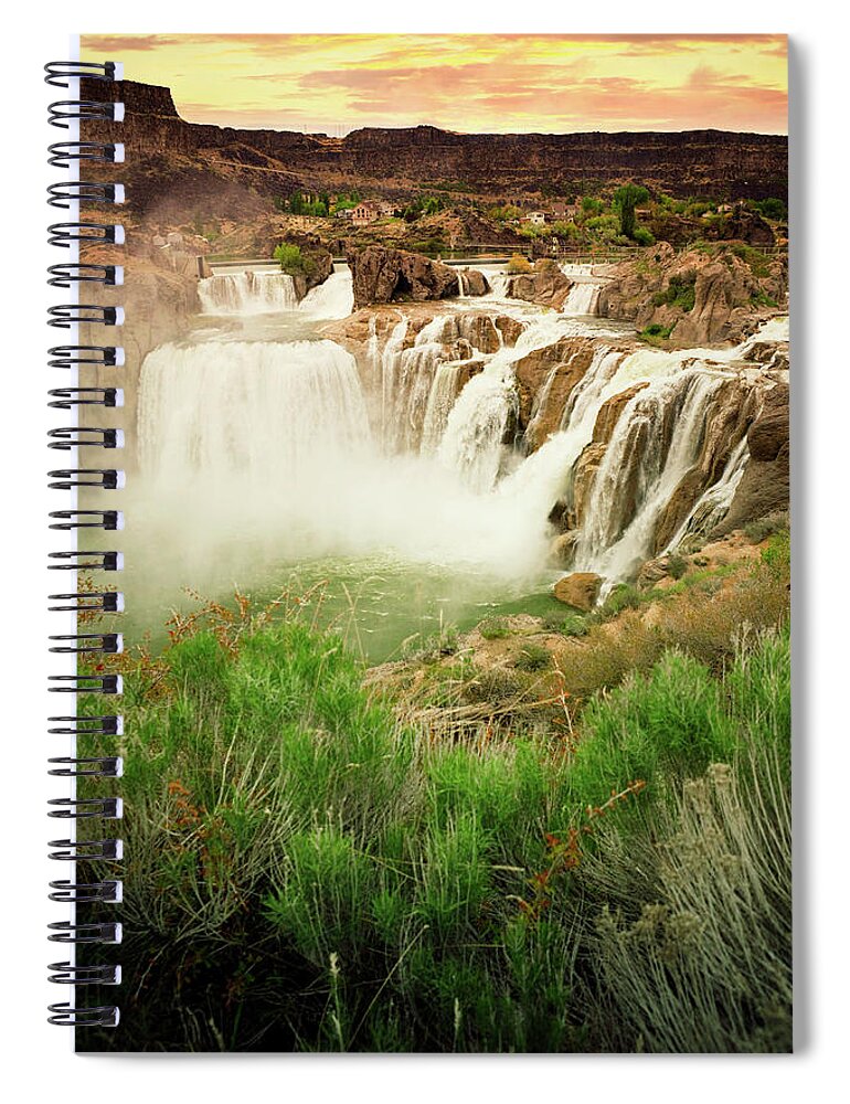 Scenics Spiral Notebook featuring the photograph Shoshone Falls At Sunset by Powerofforever