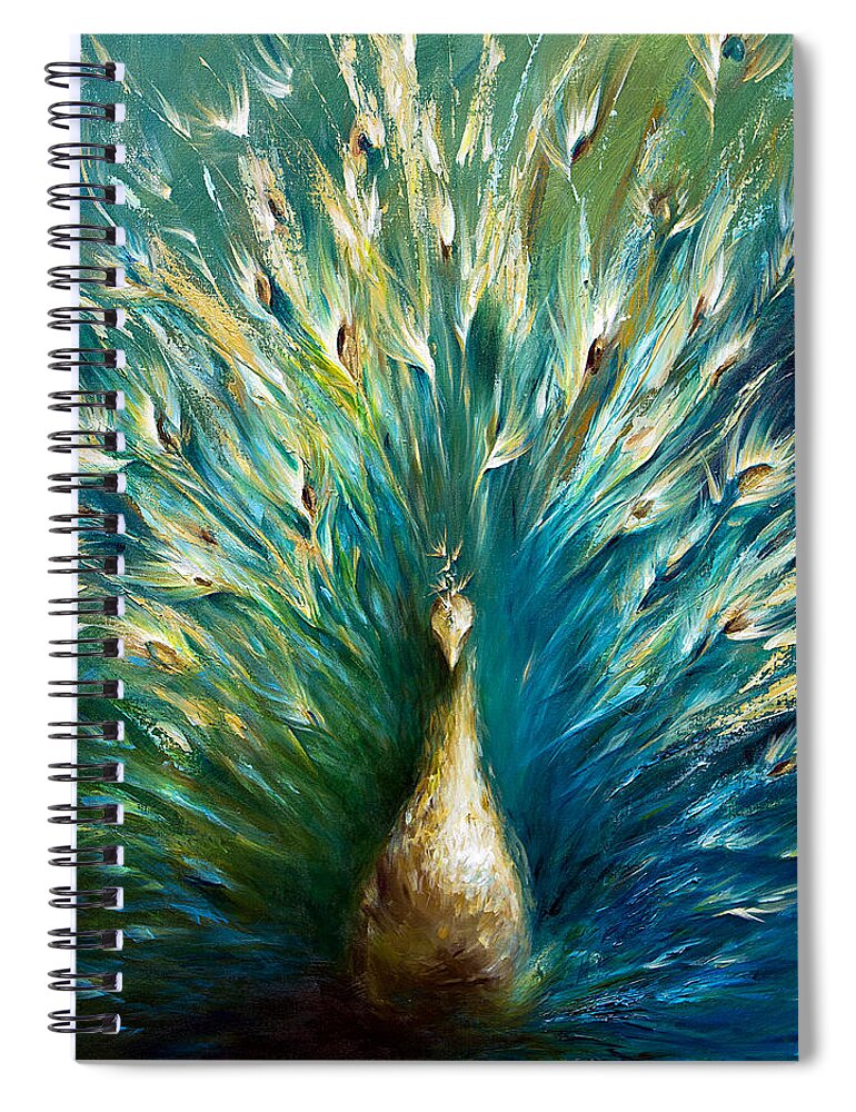Peacock Spiral Notebook featuring the painting Show Off 3 White Peacock by Dina Dargo