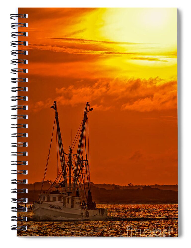 Shrimp Boat Sunrise Spiral Notebook featuring the photograph Shrimp Boat Sunrise by Jemmy Archer