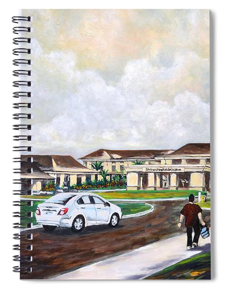 Building Spiral Notebook featuring the painting Shriners Hospital by Larry Geyrozaga