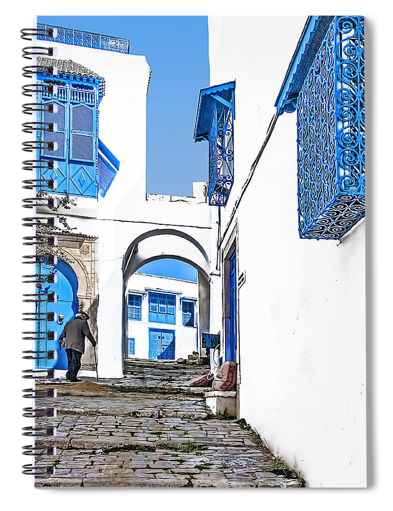 Arabic Spiral Notebook featuring the photograph Old Man on Stairs by Maria Coulson