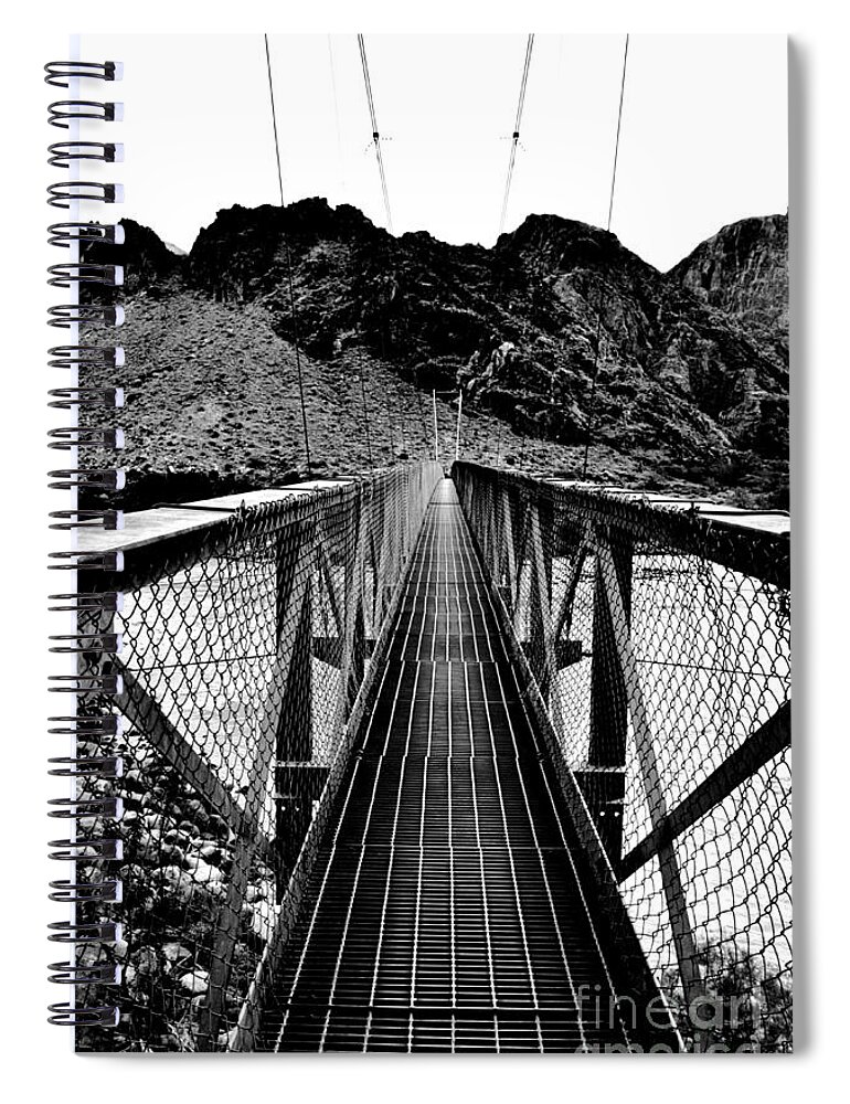 Grand Canyon Spiral Notebook featuring the digital art Silver Bridge over Colorado River at bottom of Grand Canyon National Park Conte Crayon by Shawn O'Brien