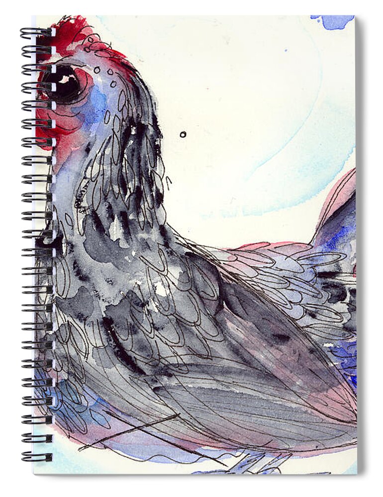 Watercolor Spiral Notebook featuring the painting Silver Hen by Dawn Derman
