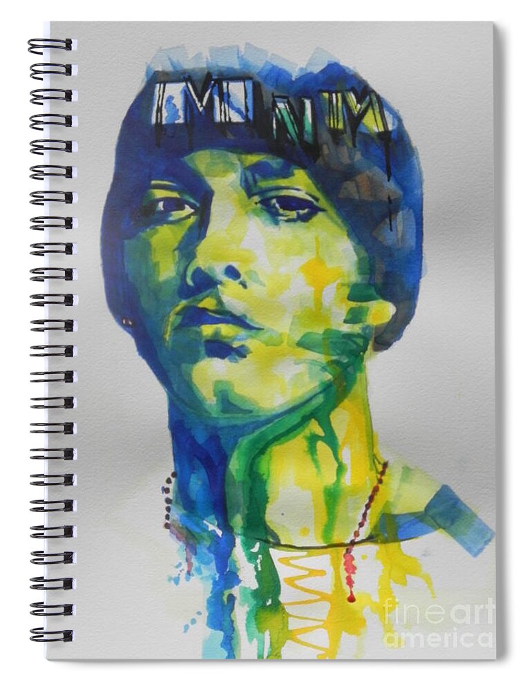 Watercolor Painting Spiral Notebook featuring the painting Rapper EMINEM by Chrisann Ellis