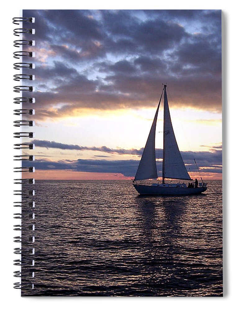 Sailboat Spiral Notebook featuring the photograph Sister Bay Sunset Sail 1 by David T Wilkinson