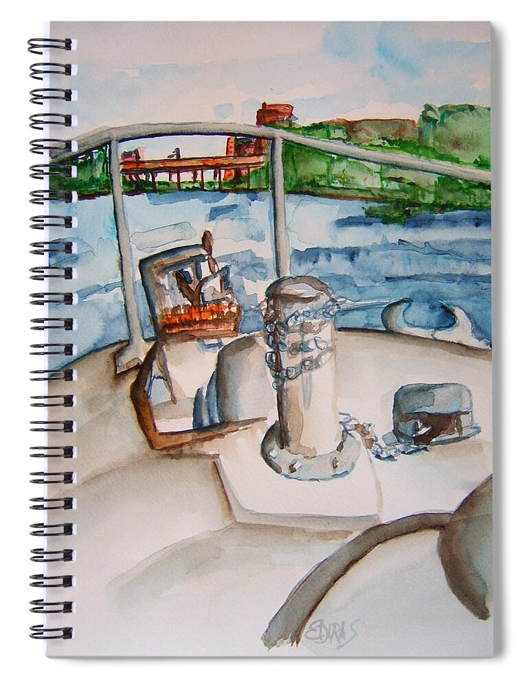 Boat Spiral Notebook featuring the painting Sitting on the bow by Elaine Duras