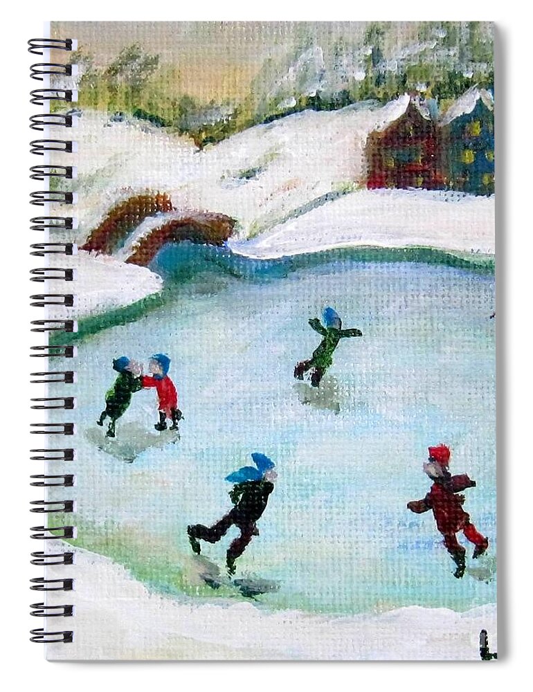 Ice Skate Spiral Notebook featuring the painting Skating Pond by Laurie Morgan