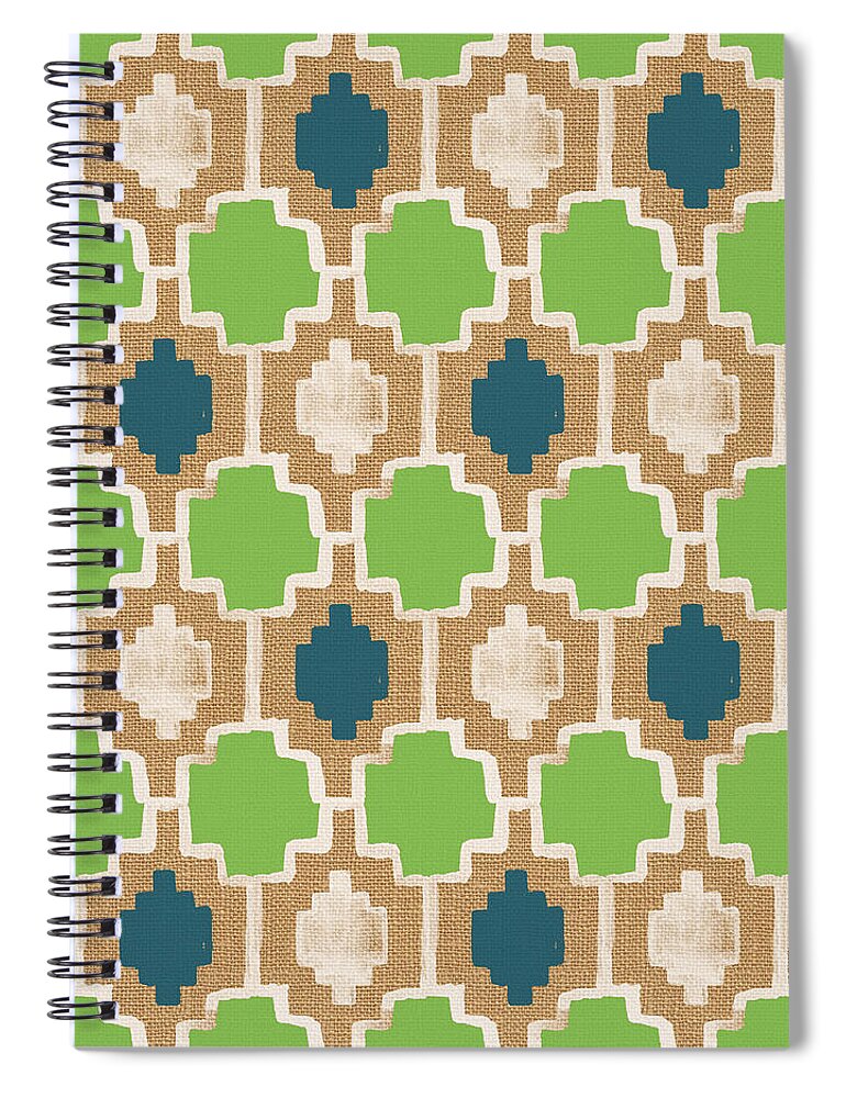 Abstract Pattern Spiral Notebook featuring the painting Sky and Sea Tile Pattern by Linda Woods