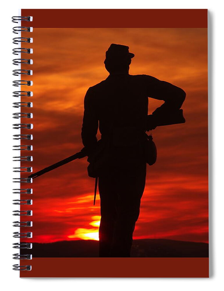 Civil War Spiral Notebook featuring the photograph Sky Fire - 111th New York Infantry Hancock Avenue Brian Farm Cemetery Ridge Sunset Winter Gettysburg by Michael Mazaika