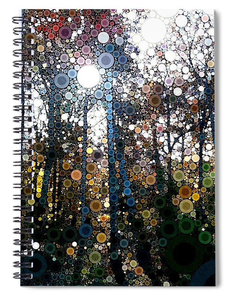Skyway Spiral Notebook featuring the digital art Skyway Forest at Dawn by Linda Bailey