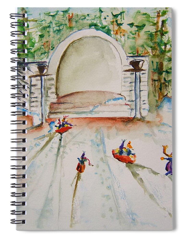 Devou Park Spiral Notebook featuring the painting Sledding at Devou Park by Elaine Duras