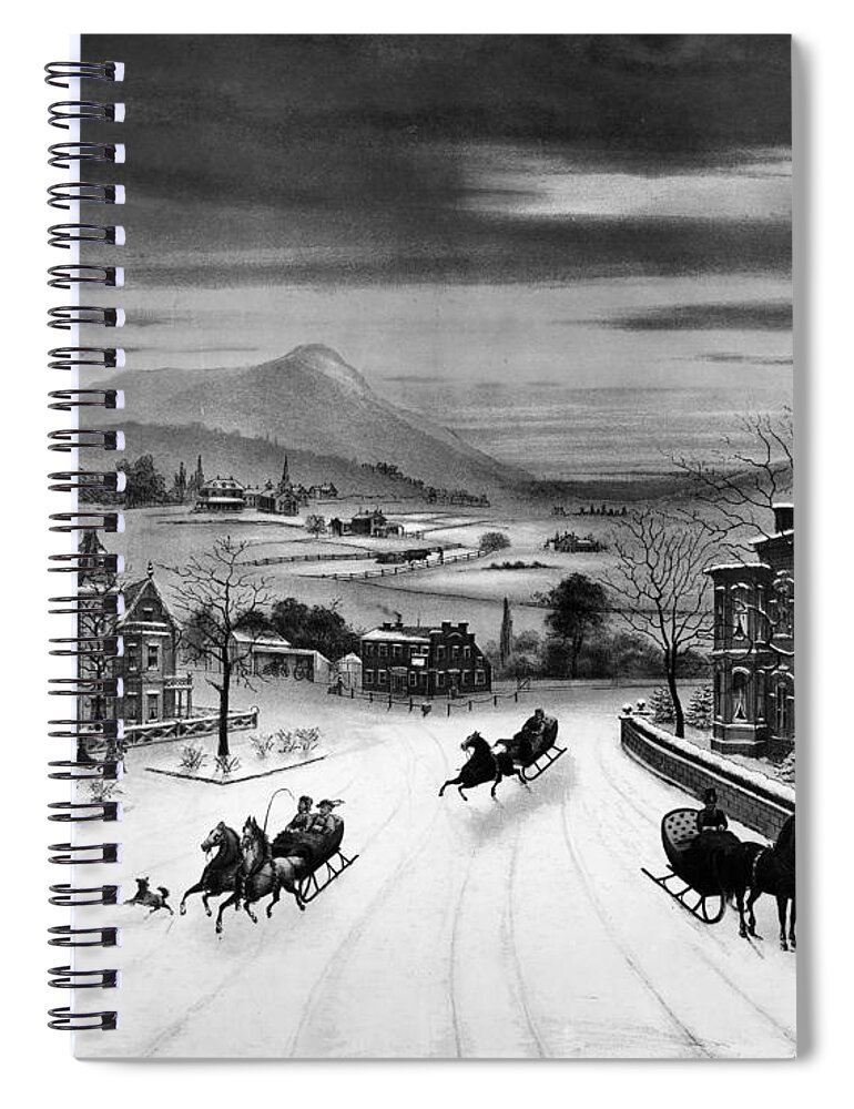 19th Century Spiral Notebook featuring the painting Sleighing, 19th Century by Granger