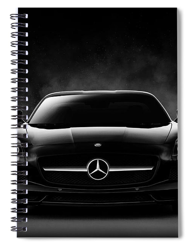 Mercedes Spiral Notebook featuring the digital art SLS Black by Douglas Pittman