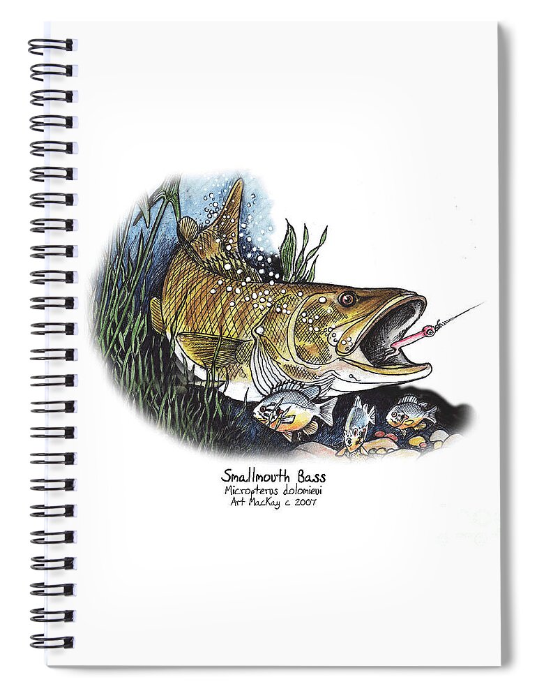 Fish Spiral Notebook featuring the mixed media Smallmouth Bass by Art MacKay