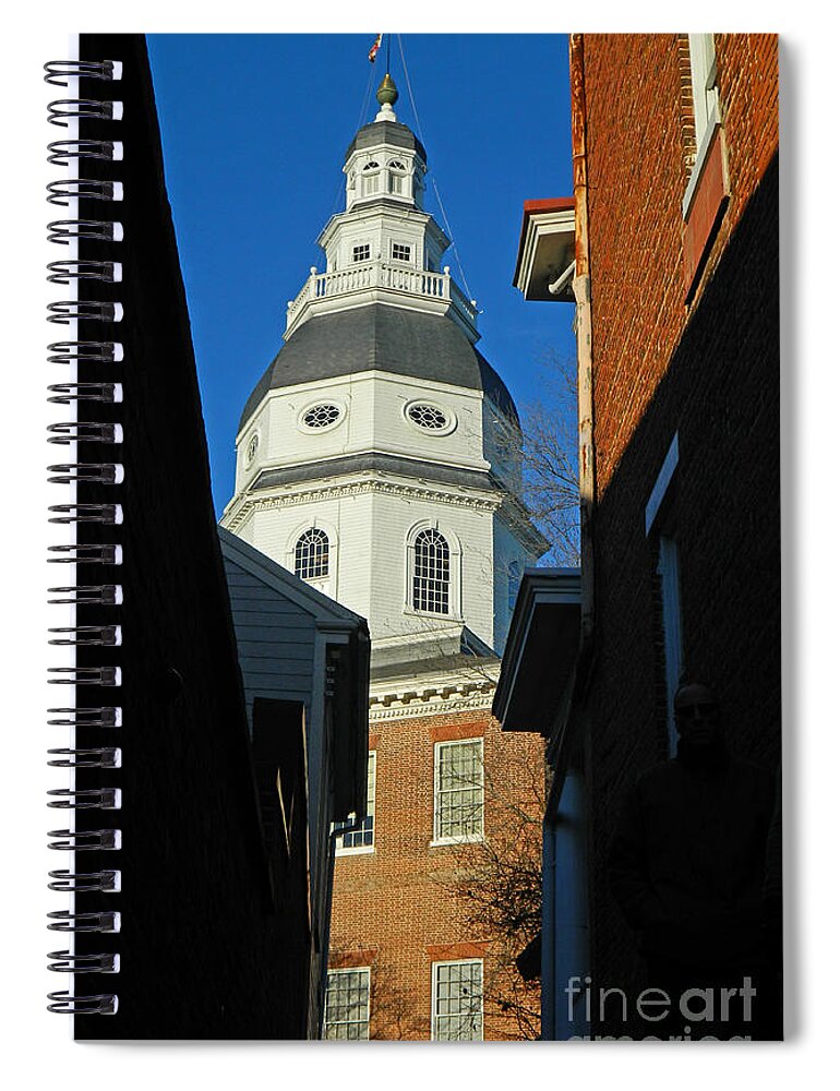 Sneak Peak View - Maryland State House Spiral Notebook featuring the photograph Sneak Peak View - Maryland State House by Emmy Vickers