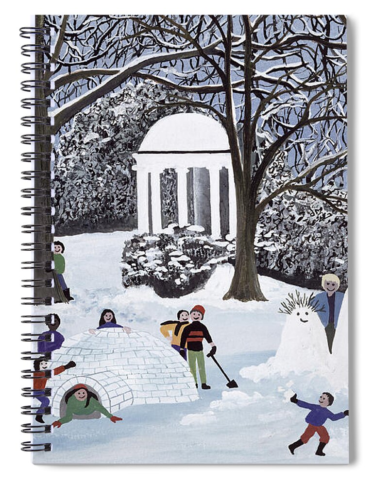 Igloo; Snowball; Snowmen; Ice Spiral Notebook featuring the painting Snow Follies by Judy Joel