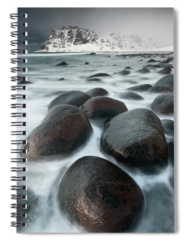 Snow Spiral Notebook featuring the photograph Snow Storm At Ultakleiv, Lofoten by David Clapp