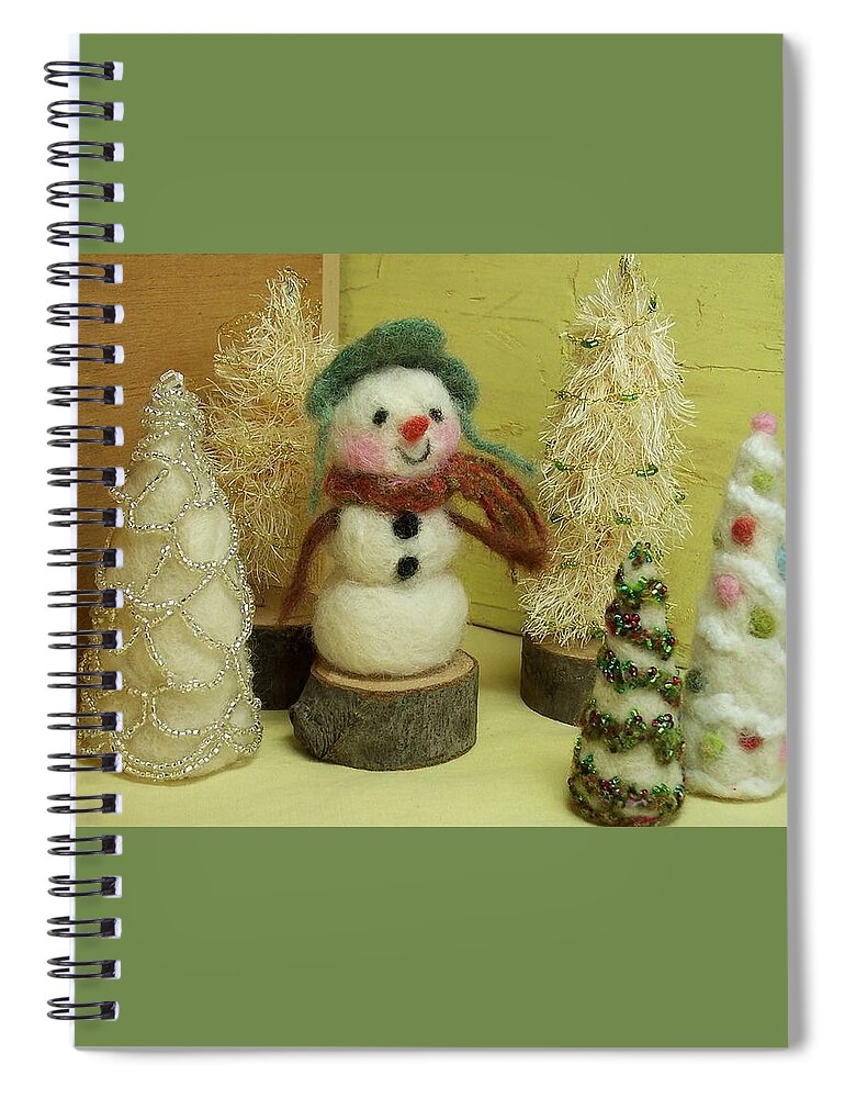 Snowman Spiral Notebook featuring the photograph Snowman and Trees Holiday by Mary Wolf