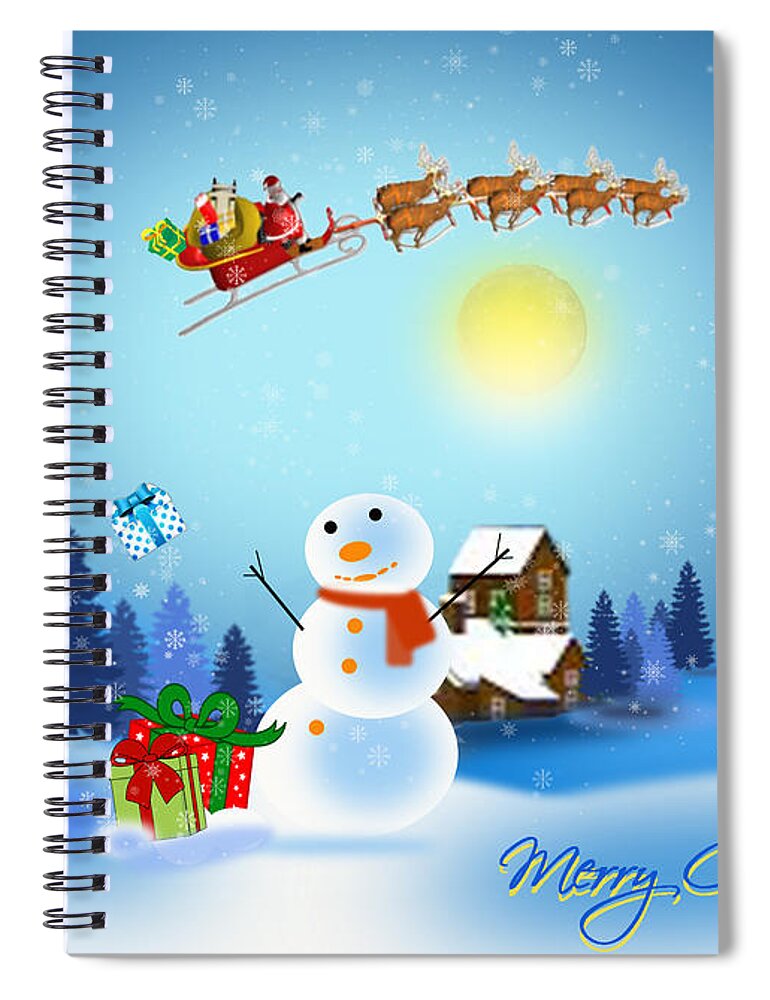 Christmas Spiral Notebook featuring the digital art Snowmen receive gifts too by Spikey Mouse Photography