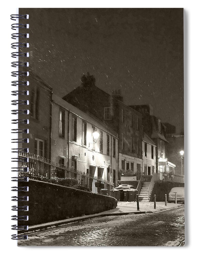 Snowing Spiral Notebook featuring the photograph Snowy Night in Black and White by Elena Perelman
