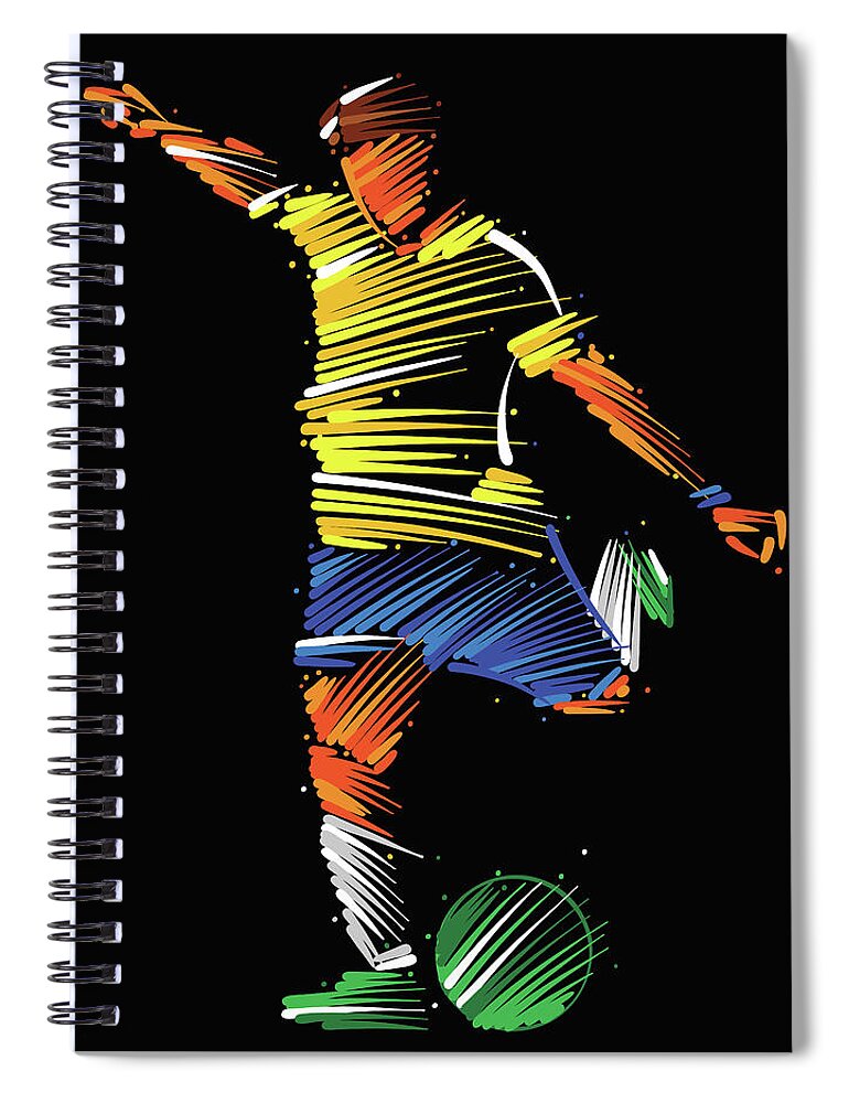 Goal Spiral Notebook featuring the digital art Soccer Player Running To Kick The Ball by Dimitrius Ramos