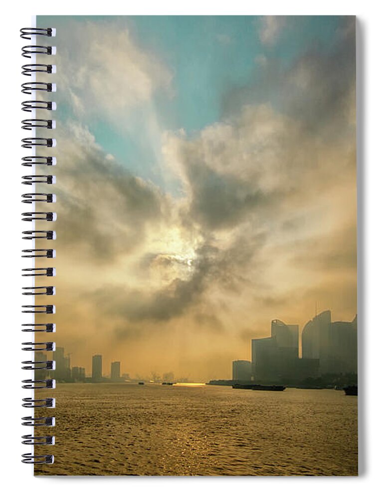 Chinese Culture Spiral Notebook featuring the photograph Solar Eclipse Over Shanghai by Mimo Khair Photography