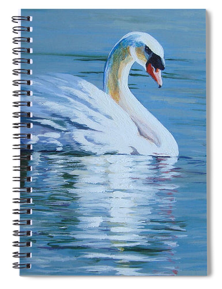 Trumpet Swan Spiral Notebook featuring the painting Solitary Swan by Susan Duda