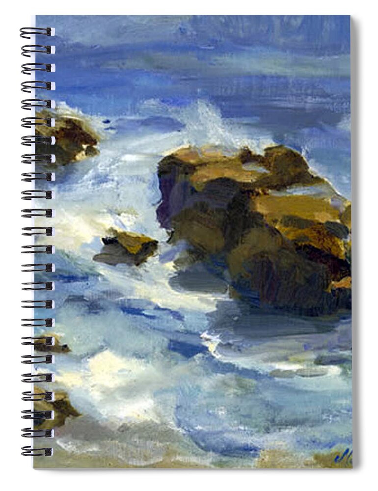 Waves Spiral Notebook featuring the painting Soothed By The Sea... by Maria Hunt