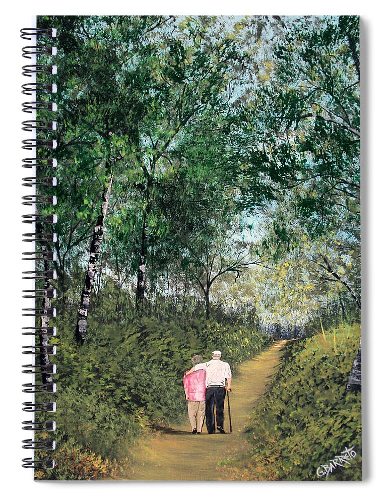 Elderly Couple Walking Spiral Notebook featuring the painting Soul Mates by Gloria E Barreto-Rodriguez