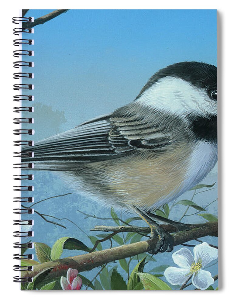 Black-capped Chickadee Painting Spiral Notebook featuring the painting Sounds of Spring by Mike Brown