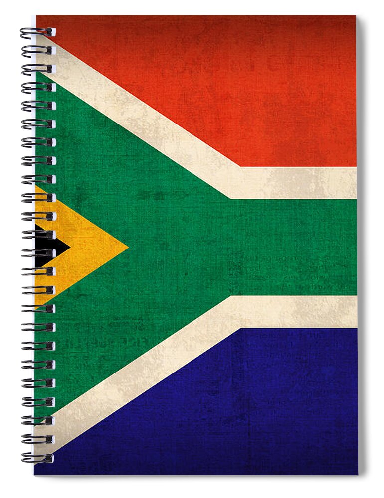 South Africa Flag Vintage Distressed Finish Spiral Notebook featuring the mixed media South Africa Flag Vintage Distressed Finish by Design Turnpike